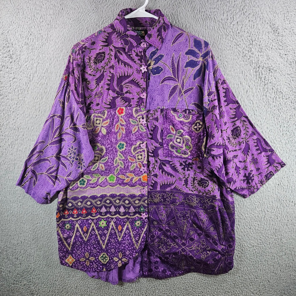 Tropical Tantrum Purple Batik Patchwork Shirt Wom… - image 1